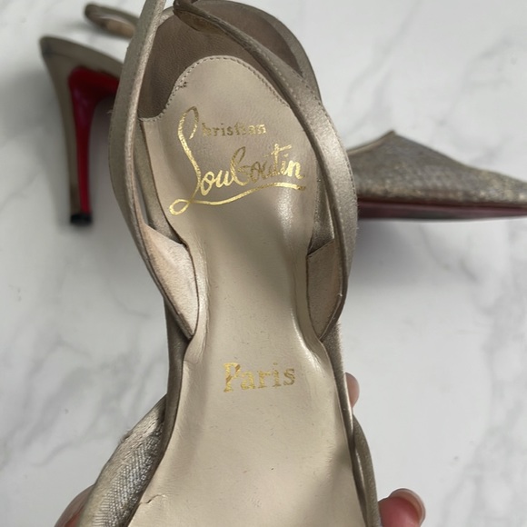 Authentic Christian Louboutin | Size 37 EU / Size 7 US | Silver Lace Slingback - Picture 4 of 11